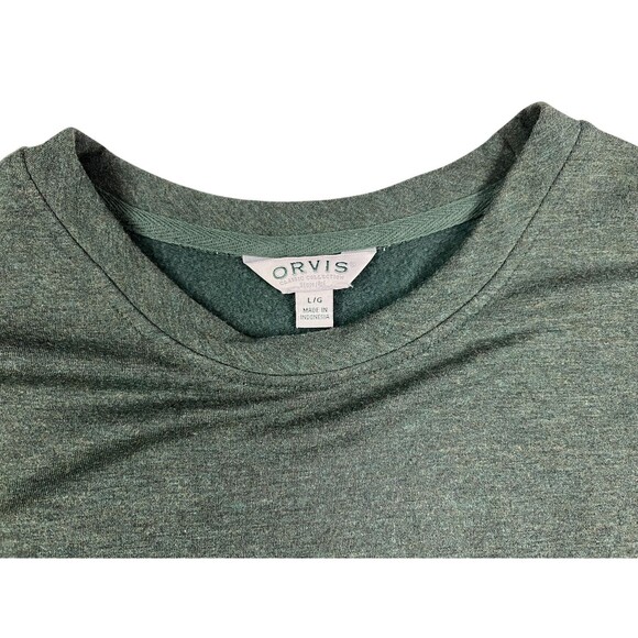 Orvis Cozy Crewneck Long Sleeve Pullover  Size L  Green Heather Fleece Top - Picture 5 of 8